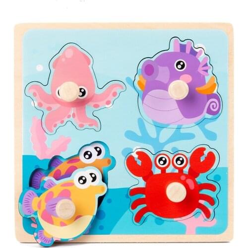 1PCS Wooden 3d Puzzles Baby Toy Dinosaur Montessori Materials Educational Toys For Children Animals Bricks Kids Learning Toys