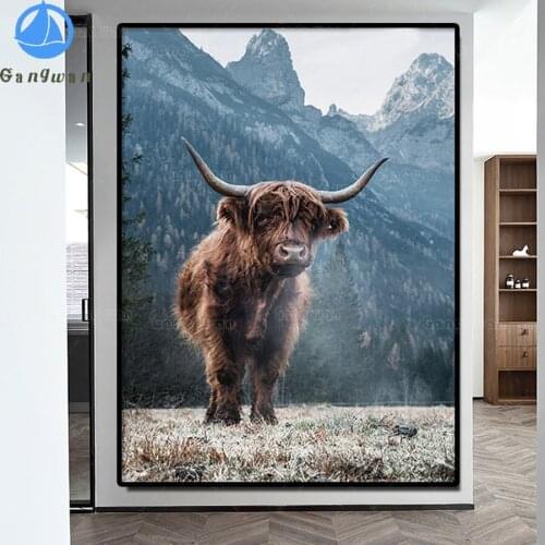 Brown Highland Cow 5D DIY Diamond Embroidery animal Dutch Diamond Painting Cross Stitch full Square Rhinestone Mosaic home decor