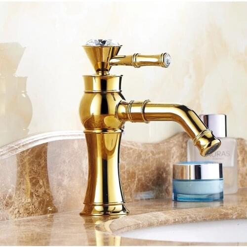 Free Shipping New Arrival Bathroom Gold Basin Faucet Gold Finish Brass Mixer Tap With Ceramic Torneiras Para Banheiro B-1013M