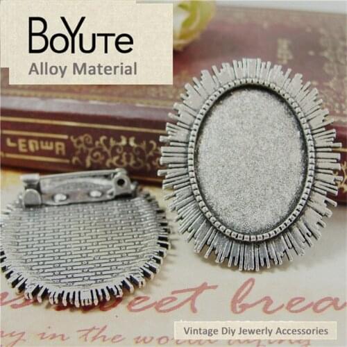 BoYuTe (20 Pieces/Lot) 25*18MM Antique Silver Oval Zinc Alloy Brooch Base Cabochon Setting Diy Jewelry Making Accessories