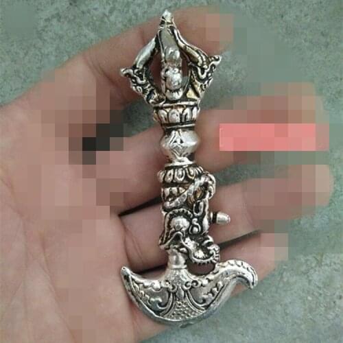 Nepal Buddhist Tibetan silver Crescent axe vajra weapons sacrifice metal crafts home decoration