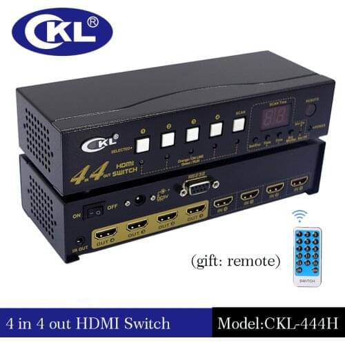 CKL-444H High Quality 4 In 4 Out HDMI Switch Splitter IR Remote RS232 Support 3D 1080P for PS3 PS4 Xbox 360 PC DV DVD HDTV