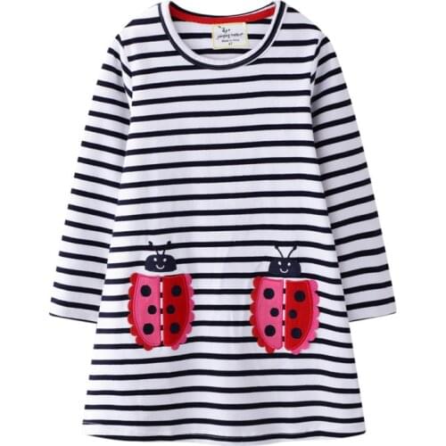 Jumping Meters New Toddler Girl Dresses Autumn Animals Cotton Kids Dresses for Girls Clothes Striped Children Dress Princess