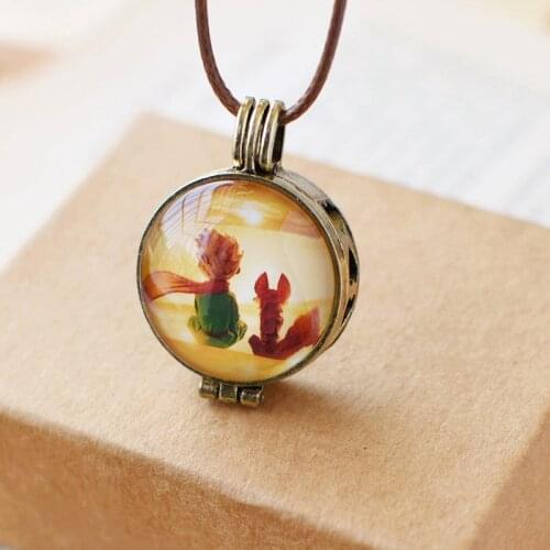 Long Rope Chain Loket Frame Vintage Fairy Tale Le Petit Prince with Fox Pendant Necklace For Children Girls Kids Gifts