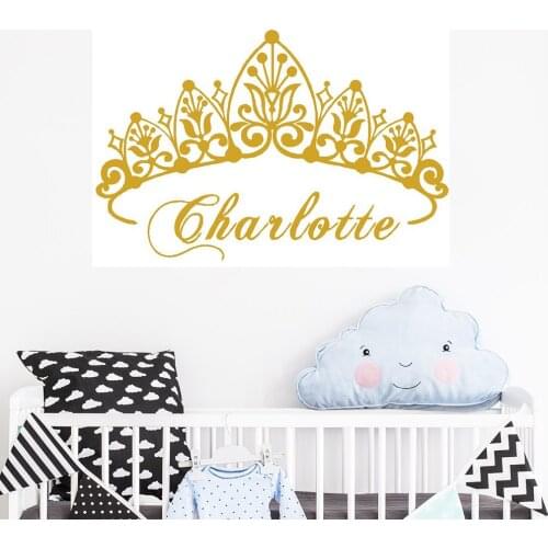 Eco-friendly Baby Girl Crown Wall Sticker Custom Name Decals Wall Sticker for Kids Room Girls Bedroom Wall Art Decoration A510