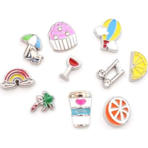 Enamel SeasideBeach Umbrella Coffee Cake Floating Charms Small DIY Locket Accessories For Memory Living Locket Jewelry Making