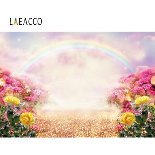 Laeacco Rainbow Spring Dreamy Flowers Wonderland Love Baby Newborn Portrait Photo Background Photography Backdrop Photo Studio