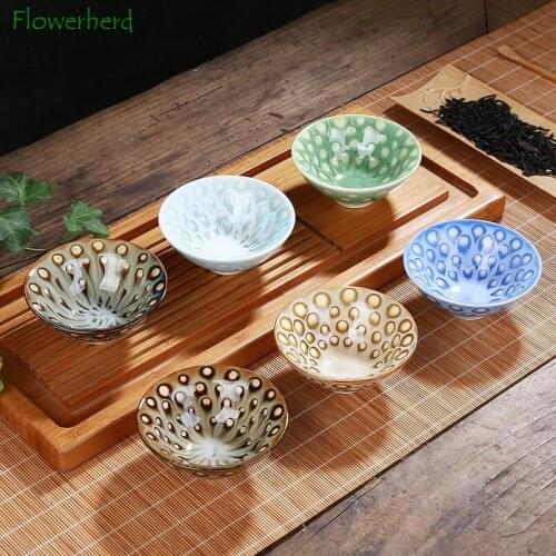 Ceramic Porcelain Tea Cup Bowl Teaware Kungfu Tea Cup Set Kiln Changed Tianmu Glaze Colorful Peacock Cup Retro Tea Set Tea Bowl