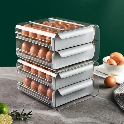Kitchen drawer transparent double-layer 32-grid egg box refrigerator crisper portable picnic egg storage box