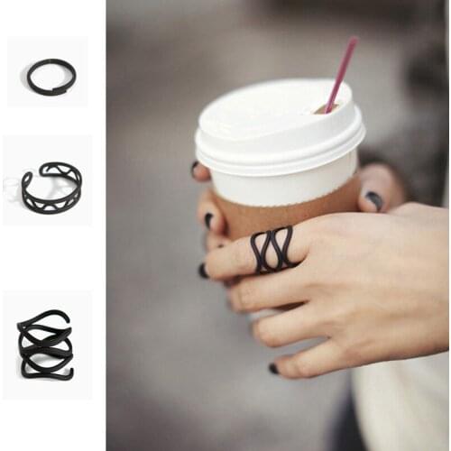 3PC Fashion Womens Punk Black Plain Above Knuckle Ring Midi Finger Tip Rings Set For Girl Women Gift