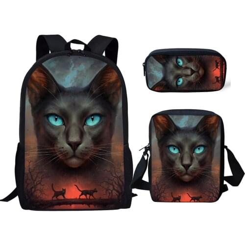 Women School Bags Set Havana Brown Cat 3D Printing Bags For School Student Schoolbag Multifunctional Black Backpack