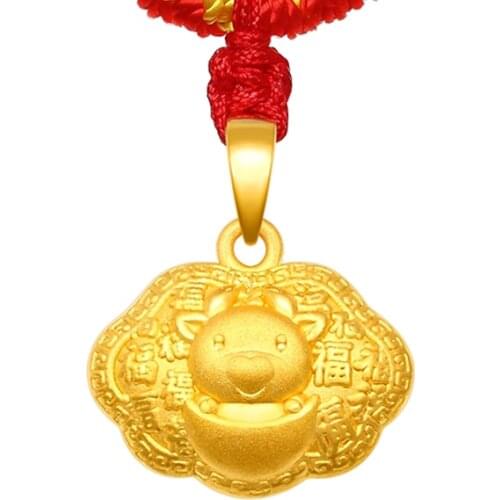 New Arrival 3D Hard Gold Pendant 24K Yellow Gold OX Lock Yuan Bao Necklace Pendant