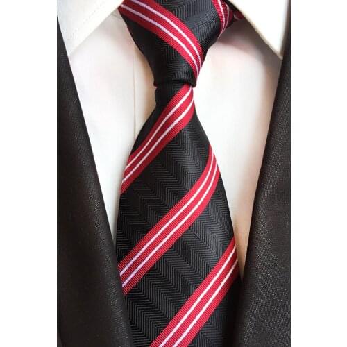 Wholesale 8cm Men Woven Tie Black with Red Fashion Striped Necktie