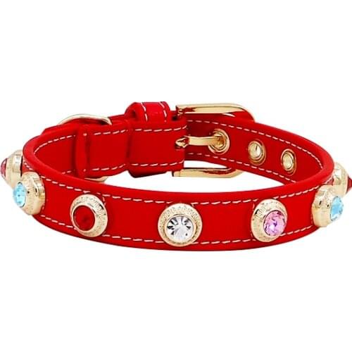 Customized Diamond Pet Collar Bling Czech Rhinestone Small Dog Cat Collar Puppy Necklace Crystal Genuiner Leather Collar