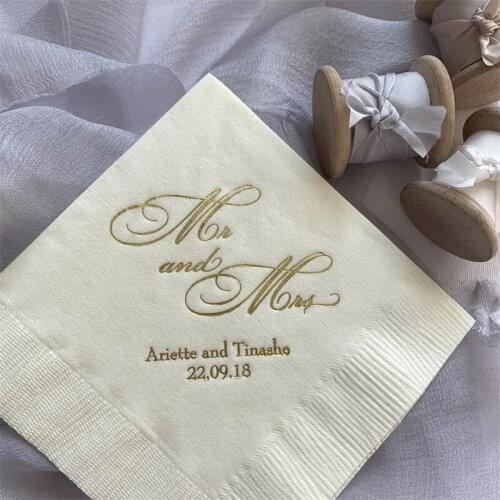 Personalized Wedding Napkins Mr and Mrs , Rehearsal Dinner, Engagement Party, Custom Bar Napkins, Custom Wedding Napkins