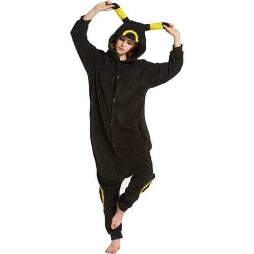 Umbreon Kigurumis Anime Pajama Women Girl Black Yellow Animal Onesie Cartoon Party Outfit Adult Funny Cool Home Wear Button Suit