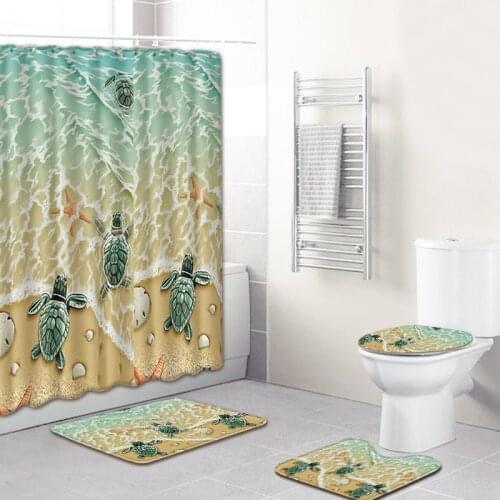 Beach Turtle 4 pieces Bathroom Curtain Waterproof Fabric Shower Curtain carpet set Toilet mat for Bathroom