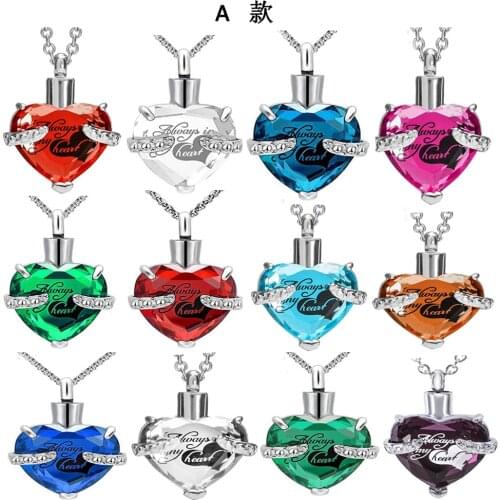 Crystal Heart Shape Custom Birthstone Pendant Ashes Jewelry, Memorial Urn Necklace for Ashes, Stainless Steel Ash Holder Pendant