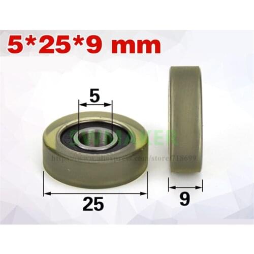 1pcs 5*25*9mm 625RS bearing roller / rubber wheel, mute wear resistant, PU, showcase / banknote counting machine