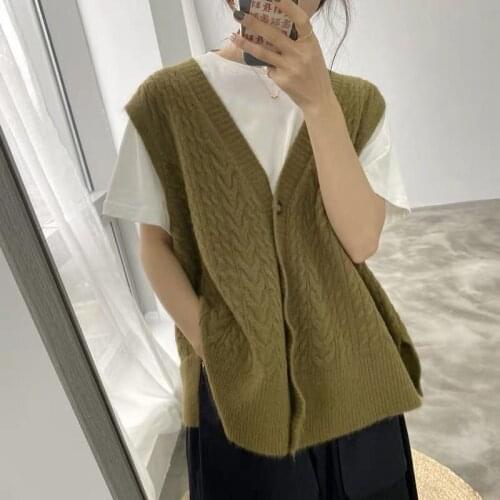 Spring Sweater Vest Women Korean Fashion All-match V Neck Knitted Sweater Coat Casual Oversize Button Knitwear Female Cardigan