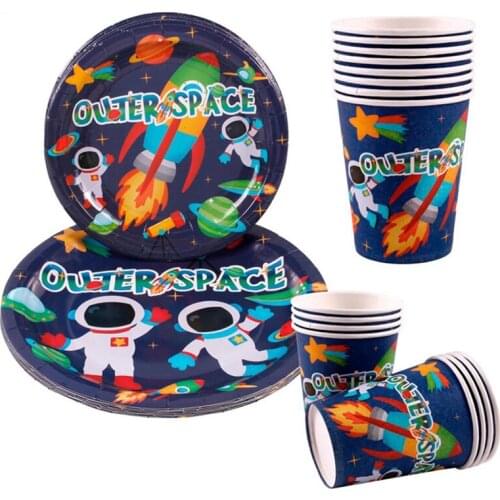 Outer Space Planet Astronaut Rocket Theme Party Decoration Tableware Paper Cup Plate Baby Shower Kids Birthday Party Supplies