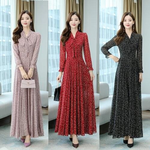 2021 Vintage Floral Chiffon Boho Midi Dress Spring Autumn Plus Size Print Long Sleeve Dress Elegant Women Bodycon Party Vestidos