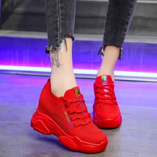 2020 Fashion Sneakers For Women Platform Chunky Lace Up Casual Shoes Tenis Female Brand Woman 8cm Height Increasing Wedge Shoes