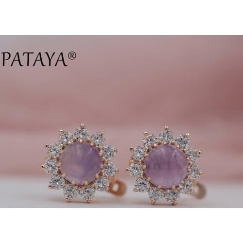 PATAYA New Women 585 Rose Gold Wedding Luxury Party Jewelry Sun Flower Onyx Natural Stone Water Drop Cubic Zirconia Big Earrings