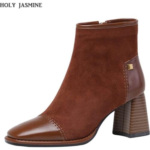 2021 High-quality Sheep Suede Women Boots Retro Fashion Short Boots Flock Pointed Winter Booties Woman Slip on Women Ankle Boots