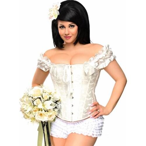 Women Sexy Gothic Corset Victorian Wedding Bride Lace Corset Bustier Tops Corpete Overbust Corsets