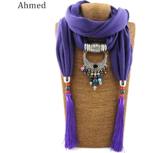 Ahmed Ethnic Silk Buddha Beads Tibetan Silver Pendant Tassel Scarf Necklaces For Women New Maxi Collar Necklace Fashion jewelry