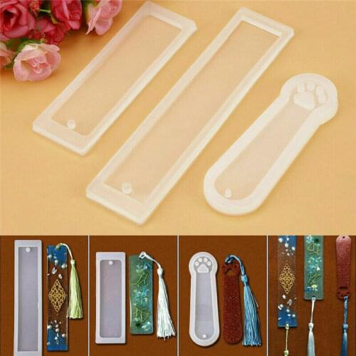 1pcs Cute DIY Cat Paw Bookmark Silicone Mold with Holes Epoxy Resin Jewelry Craft Making Transparent Rectangle Mould