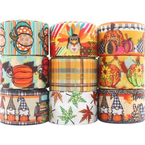 10 Yards 1'' 38MM Thanksgiving Printed Grosgrain Ribbons For Hair Bows/ Gift Packaging DIY Handmade Materials Y2021073102