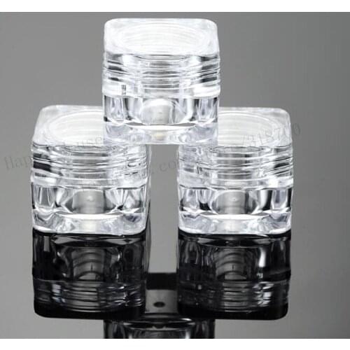 100pcs 5g Empty Cute Acrylic Clear Square Cream Jar Small Sample Makeup Sub-bottling nail case box Cosmetic Container Pot