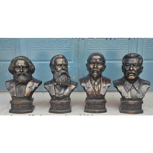 19" 4 Communist thinkers Leaders Bronze Marx Engels Lenin Stalin Bust Sculpture