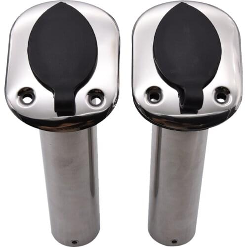 2 Pcs Stainless Steel Flush Mount Fishing Rod Holder for marine boat yacht accessories 30 / 90 Degree rod holder with cap