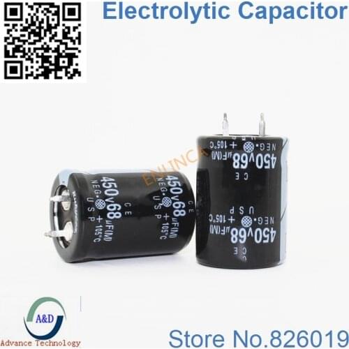 2pcs/lot 450V 68UF Radial DIP Aluminum Electrolytic Capacitors size 22*30 68UF 450V Tolerance 20