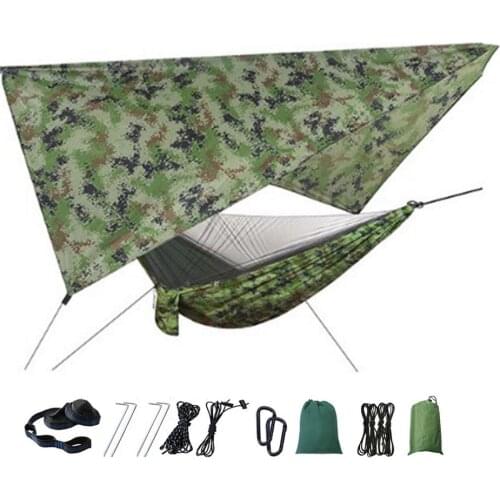 2021 Portable Camping Hammock And Tent Awning Rain Fly Tarp Waterproof Mosquito Net Hammock Canopy 210T Nylon Hammocks