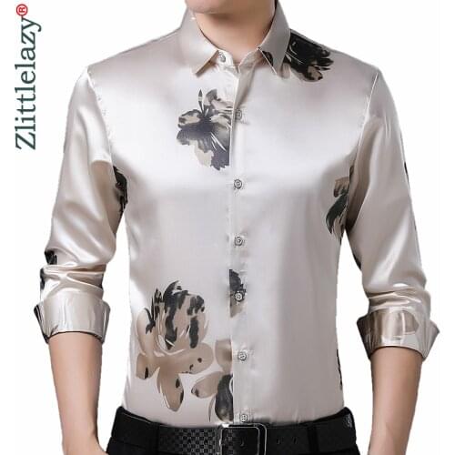 2020 Brand Long Sleeve Men Social Shirt Spring Streetwear Casual Floral Shirts Dress Mens Slim Regular Fit Clothes Fashions 0075