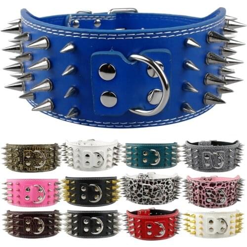 3 inch Wide Spikes Studded Leather Pet Dog Collar for Large Breeds Pitbull Doberman M L XL Sizes