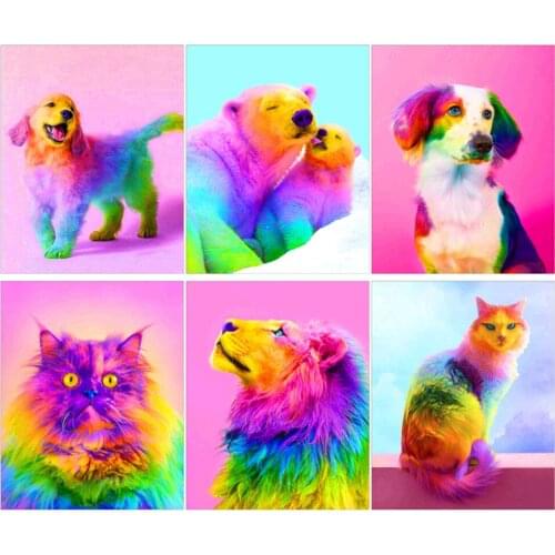 Round full diamond 5D animal diamond painting Cat dog lion color diamond embroidery kit home decoration gift