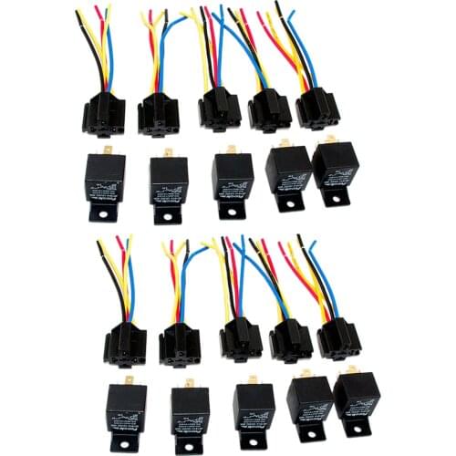 Lot10 New 12 Volt 40 Amp SPDT Automotive Relay with Wires & Harness Socket