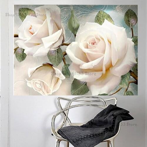 White rose flower Home art Diamond Painting DIY Diamond Embroidery full Square Round Diamond Mosaic rhinestone kit GG2207