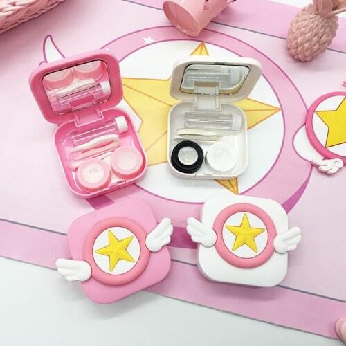 Card Captor Sakura Action Figure Printed Plastic Mini Stars Wings Sakura Beauty Contact Lens Case Small Cute Box Set Doll
