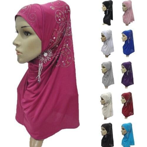 One Piece Al Amira Hijab Scarf Islamic Women Head Wrap Niquab Muslim Shawl Turban Ninja Rhinestone Prayer Hat Pull On Headscarf