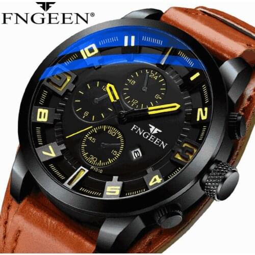 Relogio masculino men watch FNGEEN top brand luxury quartz leather watches military sports watch waterproof calendar erkek saat