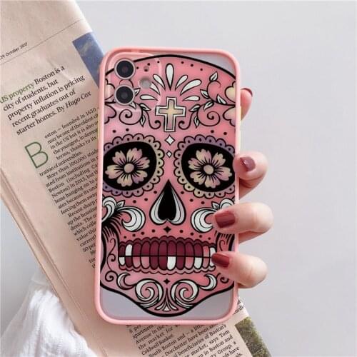 Skull Phone Case for iPhone 12 pro Mini 11 Pro Max 7 8 XR X XS MAX 6 6S 7 8 Plus SE 2020 hard and Soft Cover Flower Skull Shell