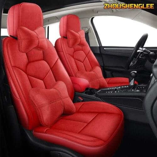 ZHOUSHENGLEE custom real leather car seat cover for Porsche Cayman Macan panamera Cayenne Boxster car seat protector car-styling