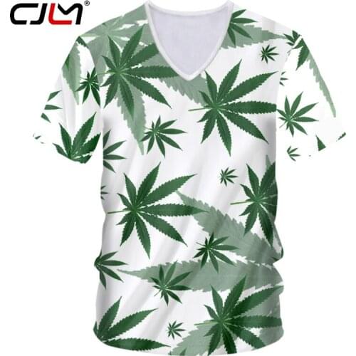 CJLM Psychedelic Shirt 3D Graphic T Shirt For Men plus Size Light Tops White leaves Men/Woman Tees La Hip hop V-neck Top Tee