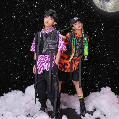 Children Modern Dance Hip Hop Clothing Black Vest Loose Short Sleeve Tops Hiphop Shorts Jazz Performance Rave Clothes DQS6997